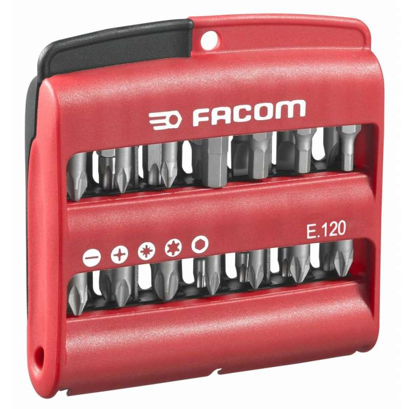 Jeu de 28 embouts de vissage FACOM E.120PB avec fente/PH/PZ/TORX/6 pans