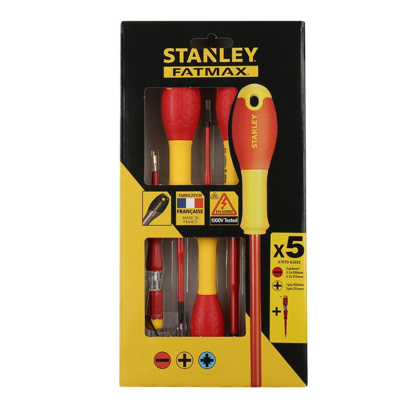 Jeu de 5 tournevis SLIM isolés 1000V electricien STANLEY XTHT0-62692 + testeur