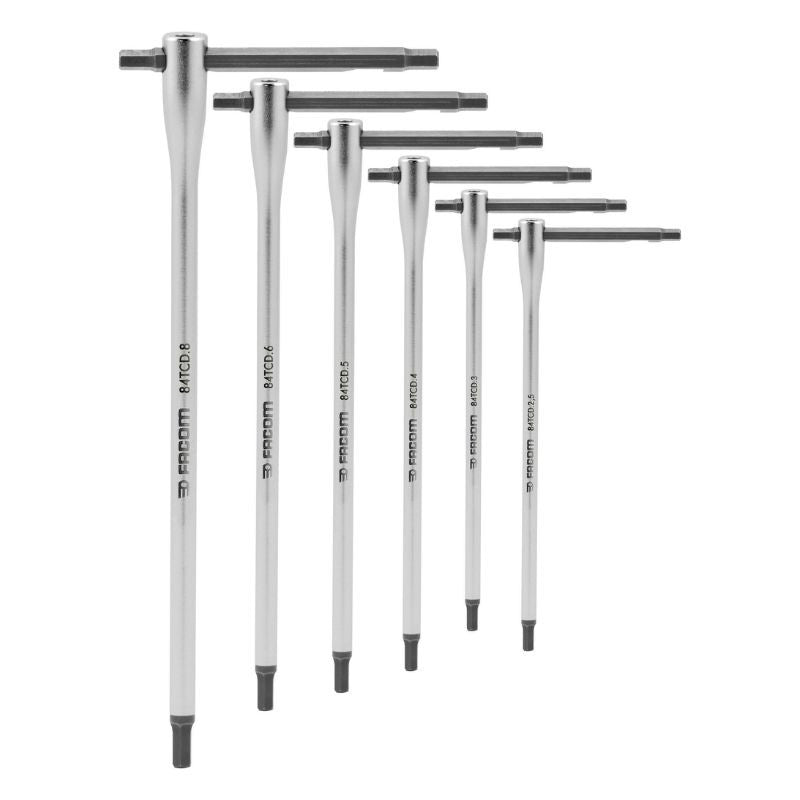 Jeu de 6 clés mâles en T + barre coulissante FACOM 84TCD.J6PB - 3 à 8 mm