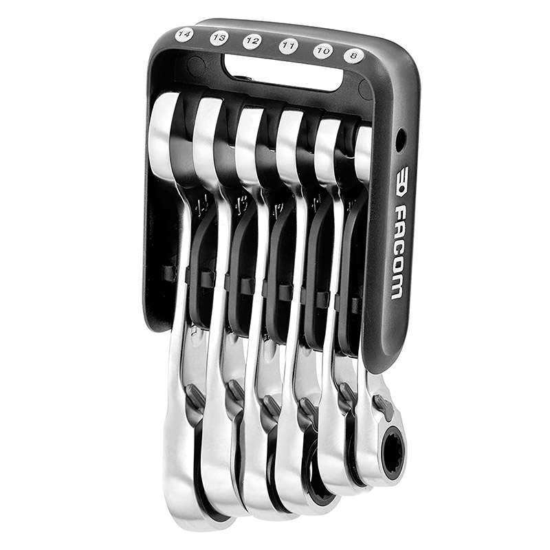 Jeu de 6 clés mixtes à cliquet courtes 8 à 14 mm FACOM 467BS.JP6PB