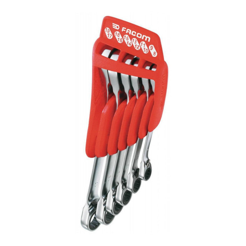 Jeu de 6 clés polygonales à cliquet FACOM 65.JP6PF tête 15°