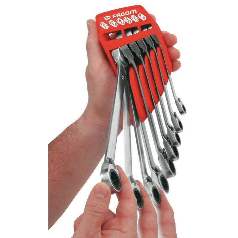Jeu de 6 clés polygonales à cliquet FACOM 65.JP6PF tête 15°