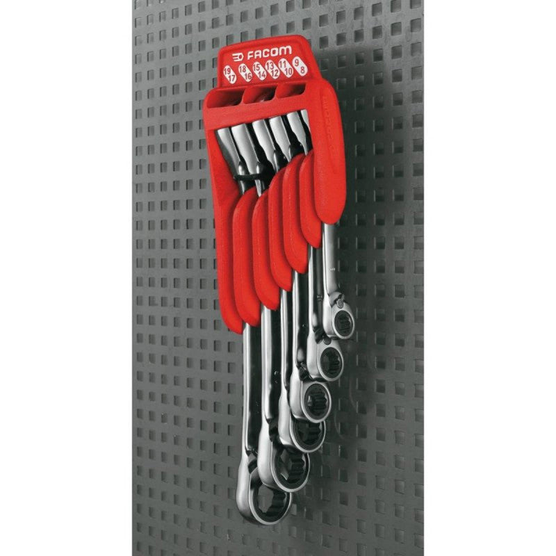 Jeu de 6 clés polygonales à cliquet FACOM 65.JP6PF tête 15°