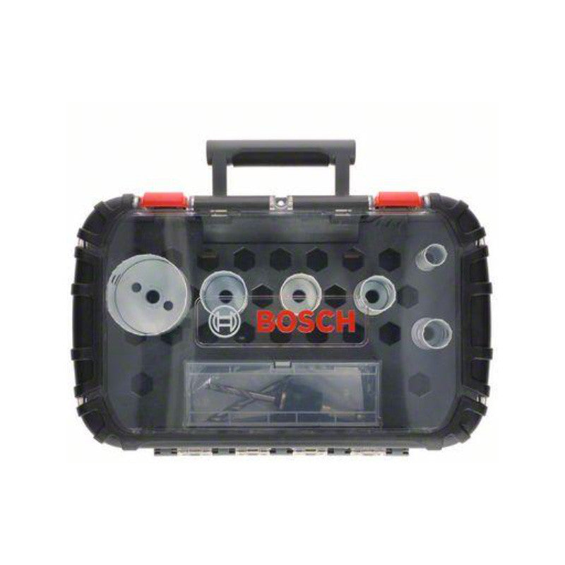 Kit BOSCH 5 forets expert + Assortiment d’embouts de vissage + Coffret de scie trépan + Trousse mèches plates + Bonnet