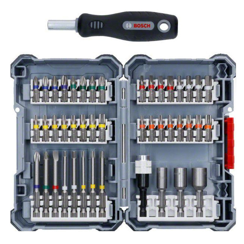 Kit BOSCH 5 forets expert + Assortiment d’embouts de vissage + Coffret de scie trépan + Trousse mèches plates + Bonnet