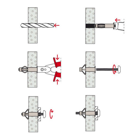 Kit Pince + 16 chevilles métalliques pour corps creux HM avec vis FISCHER 536020