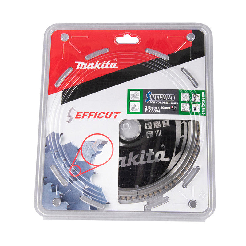 Lame carbure EFFICUT bois pour scies radiales à batterie MAKITA E-08894 216x30mm, 80 dents