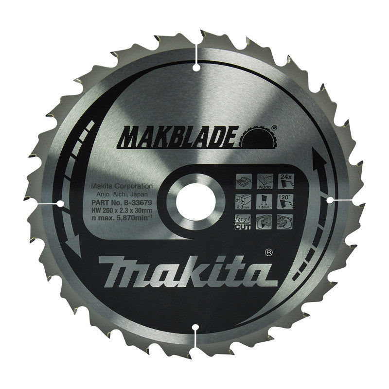 Lame carbure MAKBLADE MAKITA B-33679, pour scies sur table, 260/30/24 Bois