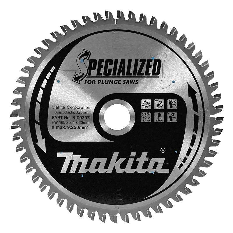 Lame Carbure MAKITA B-09307 (B-33021) forme TCG spécialisée Aluminium, pour scies plongeantes Ø 165 mm 56 Dents