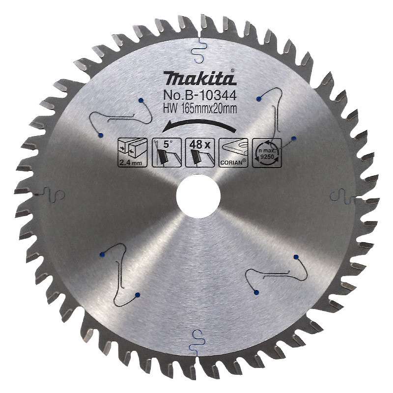 Lame carbure MAKITA B-10344 forme TCG spécialisée CORIAN pour scies plongeantes Ø 165 mm