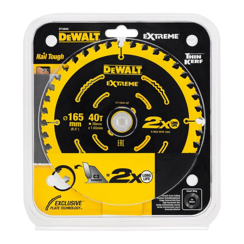Lame de scie circulaire Ø165 x 20 mm DEWALT EXTREME DT10640-QZ 40T ATB 5°