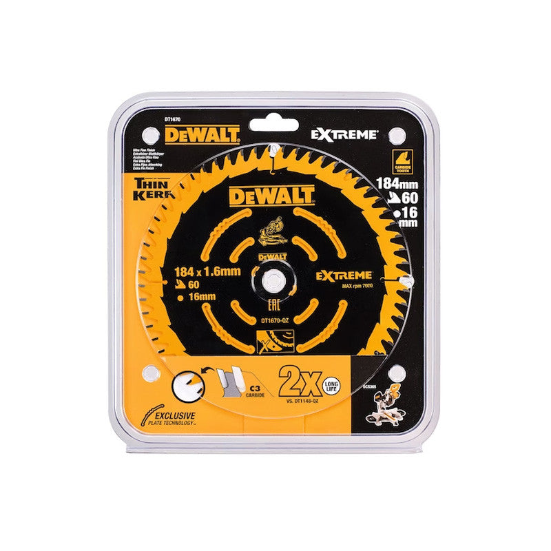 Lame de scie circulaire Carbure ELITE DEWALT DT1670-QZ 184x16mm 60T
