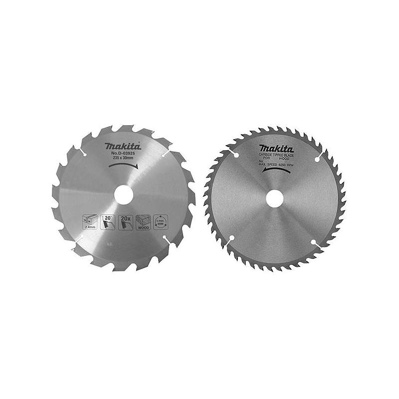 Lot de 2 lames carbure MAKITA D-20068 bois standard Ø 235 mm pour scies circulaires