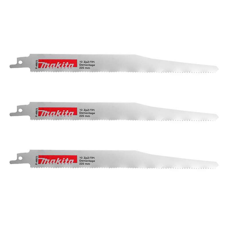 Lot de 3 lames de scie sabre MAKITA P-46975 Bi-Métal pour coupe droite acier et bois avec reste métal 225 mm