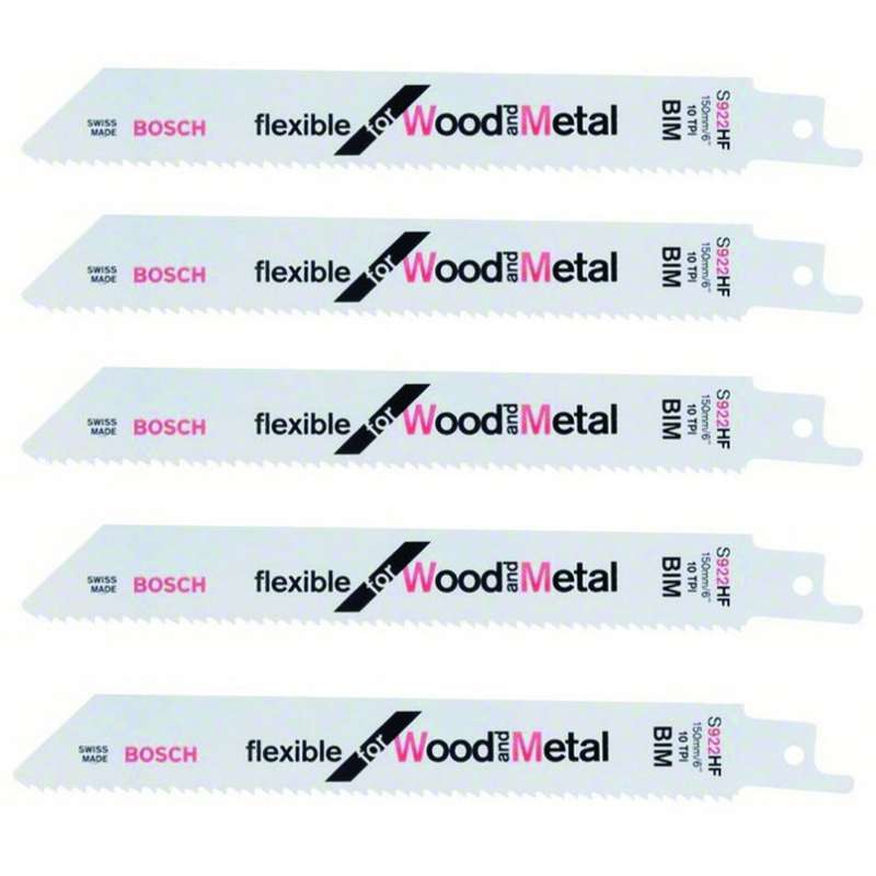 Lot de 5 Lames de Scie sabre BOSCH PRO S922HF Bois / Métal