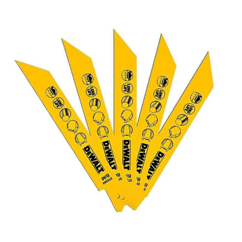 Lot de 5 lames de scie sabre BIM pour la coupe du bois avec métal DEWALT Métaux, fibre de verrre, cornieres