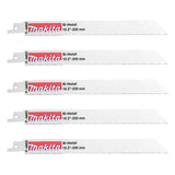 Lot de 5 lames de scie sabre MAKITA B-16782 Bi-Métal flexible pour acier et Inox (1,5 à 2,5 mm) 200 mm