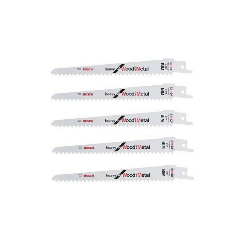 Lot de 5 lames de scie sabre S 611 DF BOSCH 2608656258 pour bois et métal
