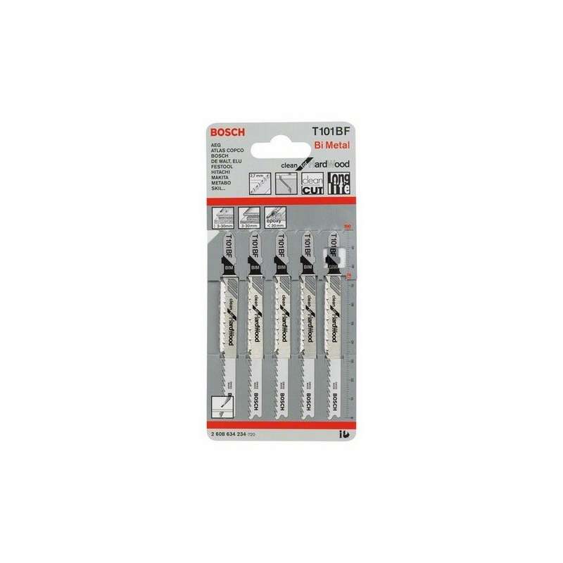 Lot de 5 lames de scie sauteuse T 101 BF BOSCH 2608634234 pour bois dur