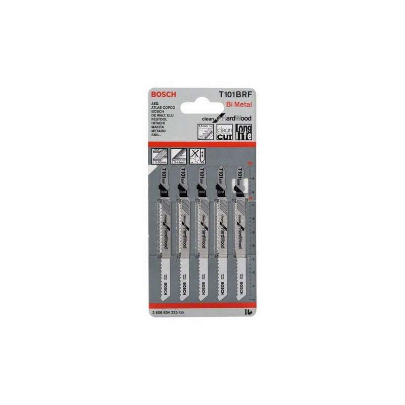 Lot de 5 lames de scie sauteuse T 101 BRF BOSCH 2608634235 pour bois dur
