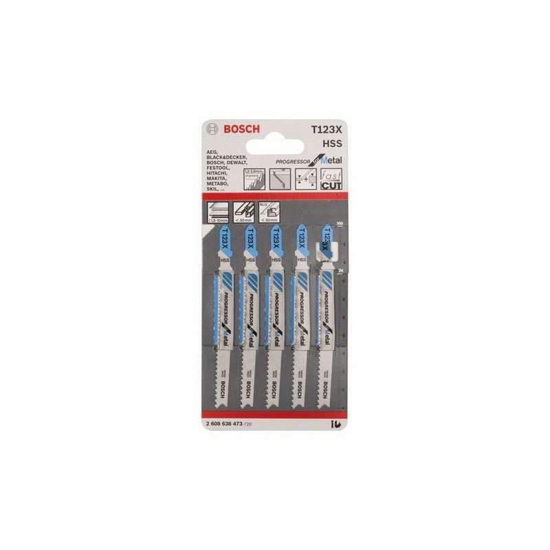 Lot de 5 Lames de Scie Sauteuse T 123 X BOSCH 2608638473 pour métal