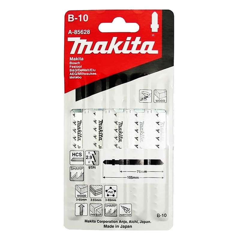 Lot de 5 lames MAKITA A-85628 pour scie sauteuse (bois, contre-plaqué et PVC) (3 à 65mm)