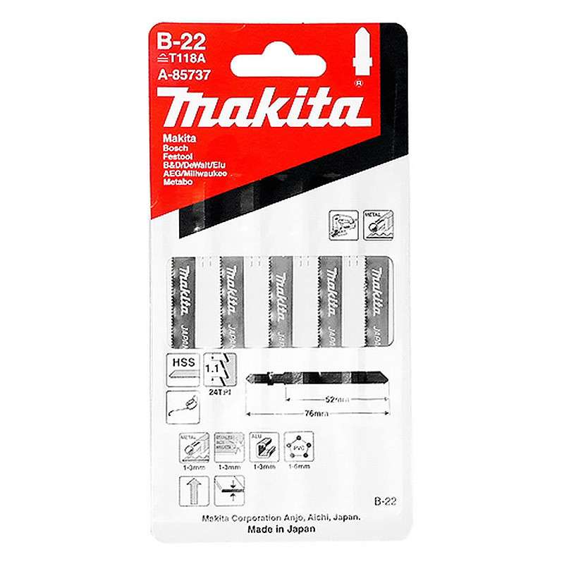 Lot de 5 lames MAKITA A-85737 pour scie sauteuse (Métal, inox, alu et PVC)