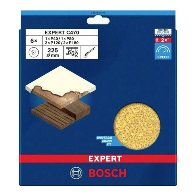 Lot de 6 disques abrasifs BOSCH EXPERT C470 2608901677 - Ø225mm - G40 à G180