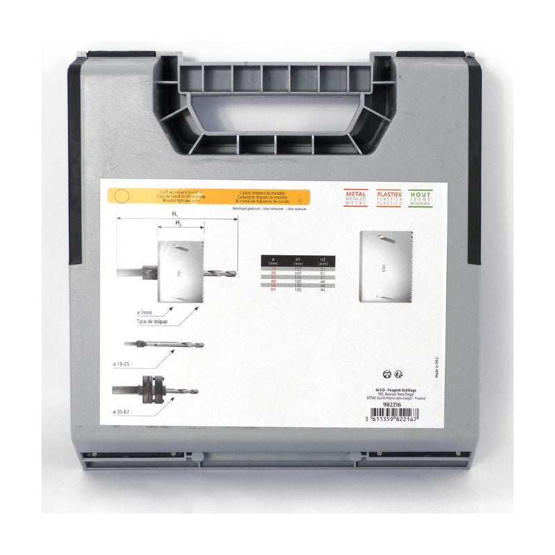 Mallette scies cloches bimétal PEUGEOT 8 pcs + 2 centreurs Usage Courant , Conditionnement x 8 pcs