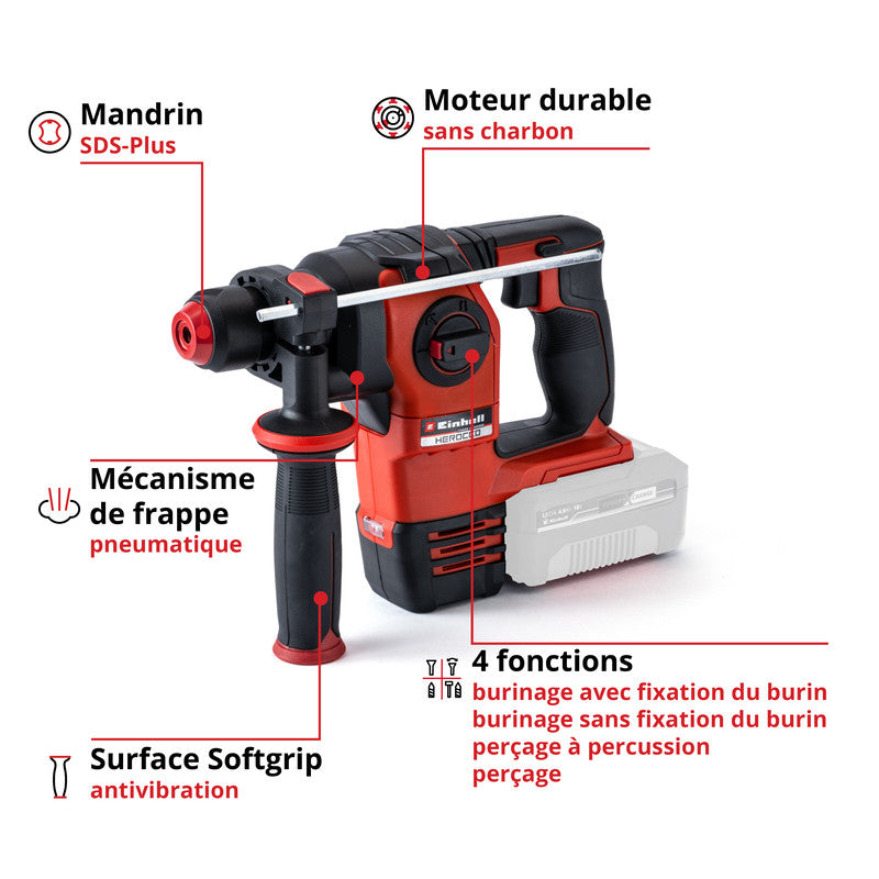 Marteau Perforateur sans fil 18V 2.2J SDS-Plus EINHELL HEROCCO - Solo Power X-Change (vendu sans batterie)