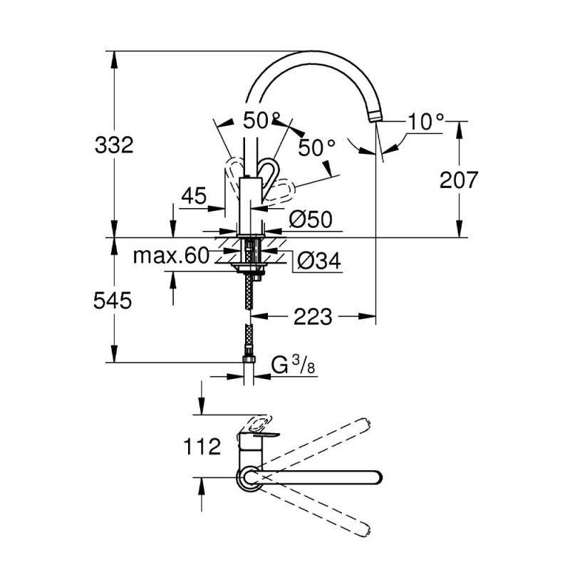 Mitigeur d'évier Bauloop 2020 GROHE 31368001 - monocommande - col de cygne - chrome