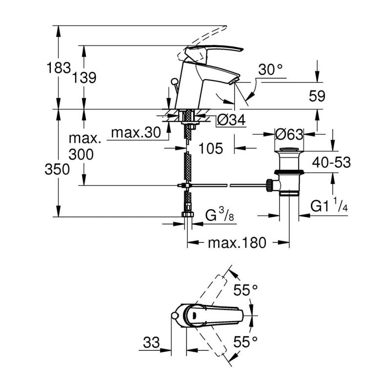 Mitigeur de lavabo START GROHE 32559001 - monocommande - taille S - bec bas - chrome
