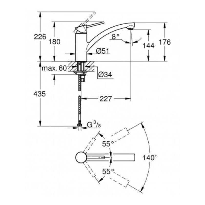 Mitigeur évier - bec bas GROHE QuickFix - SWIFT