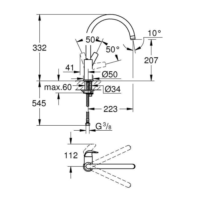 Mitigeur évier monocommande START CURVE GROHE 31554001 bec col de cygne - chrome