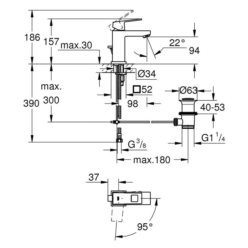 Mitigeur lavabo EUROCUBE GROHE 2339000E - bec bas - taille S - chrome