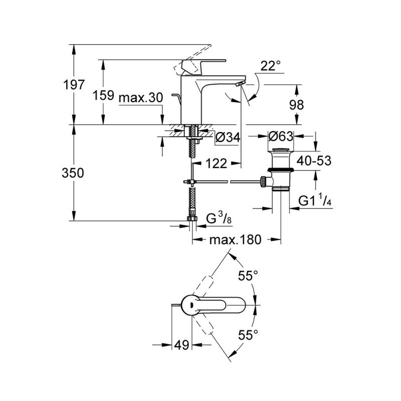 Mitigeur lavabo GET GROHE 23454000 taille M - bec droit - chrome