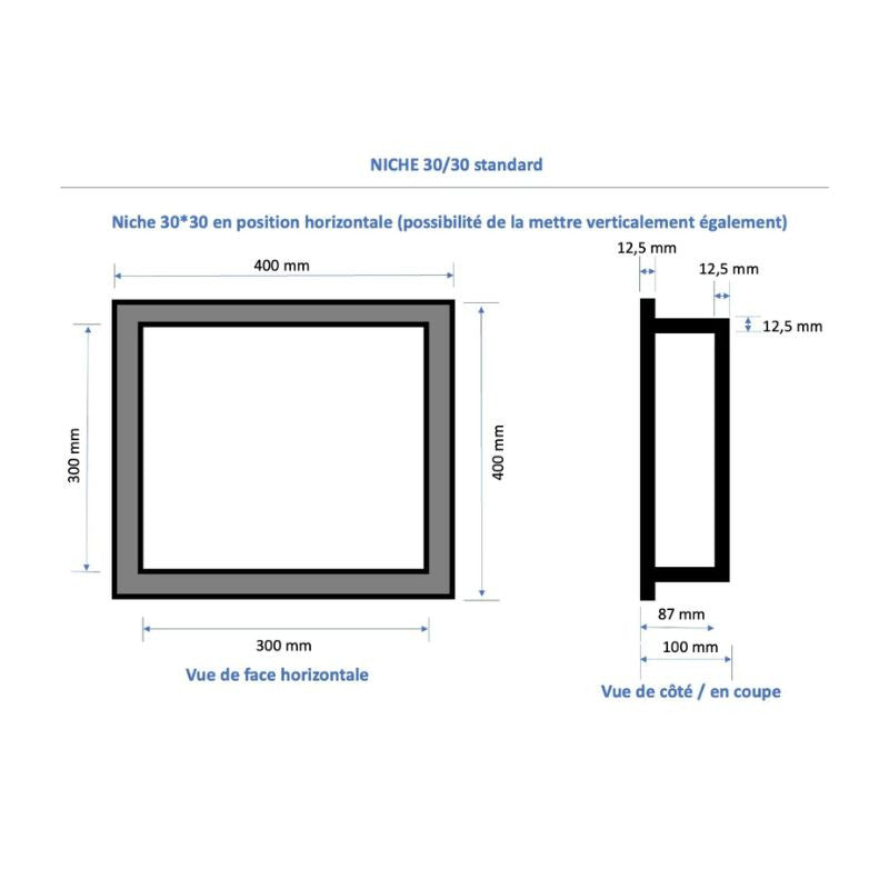 Niche à carreler étanche MARMOX NICHE30/30 - Format intérieur 30x30cm - Profondeur 9cm