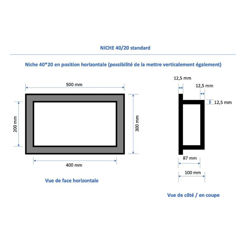 Niche à carreler étanche MARMOX NICHE40/20 - Format intérieur 40x20cm - Profondeur 9cm