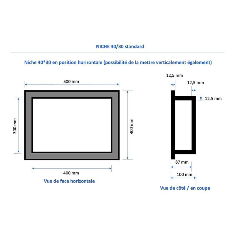 Niche à carreler étanche MARMOX NICHE40/30 - Format intérieur 40x30cm - Profondeur 9cm