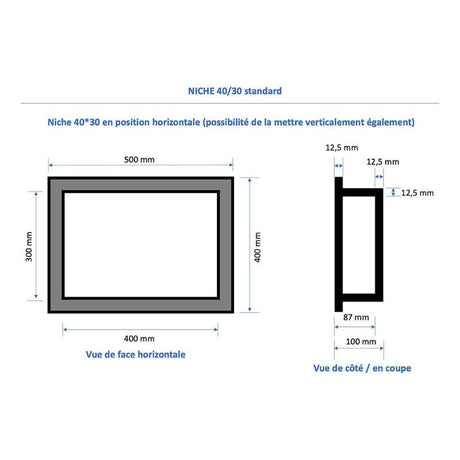 Niche à carreler étanche MARMOX NICHE40/30 - Format intérieur 40x30cm - Profondeur 9cm