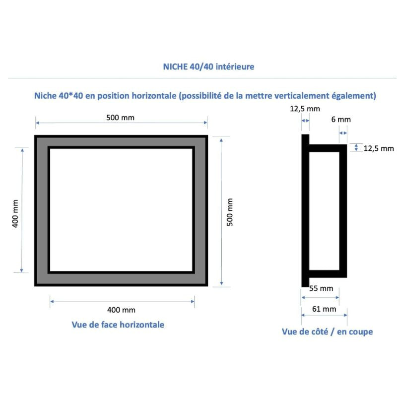 Niche à carreler étanche MARMOX NICHE40/40-INT - Format intérieur 40x40cm - Profondeur 6cm