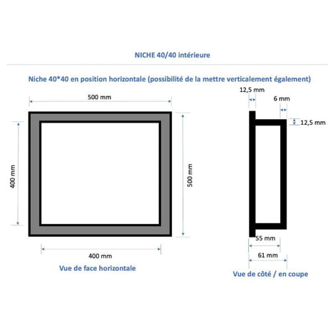 Niche à carreler étanche MARMOX NICHE40/40-INT - Format intérieur 40x40cm - Profondeur 6cm