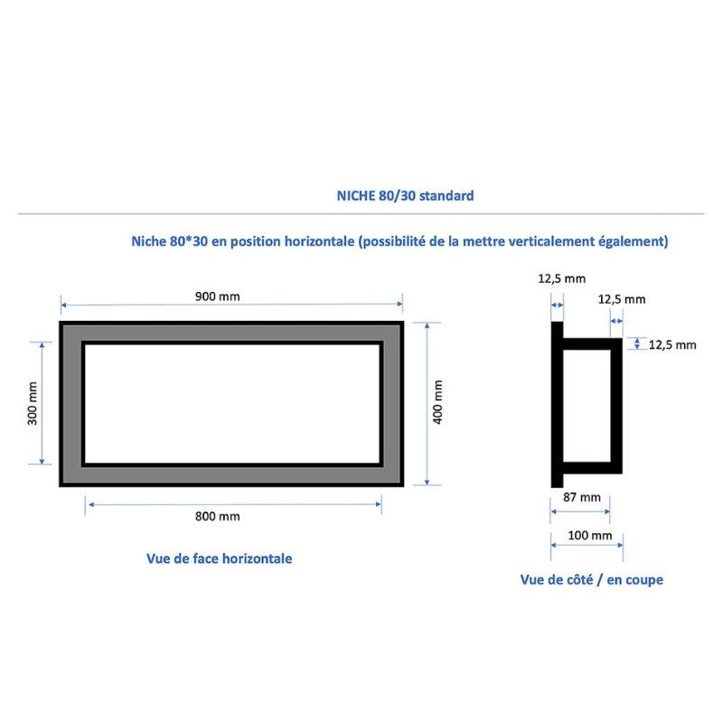 Niche à carreler étanche MARMOX NICHE80/30 - Format intérieur 80x30cm - Profondeur 9cm