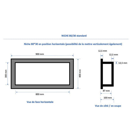 Niche à carreler étanche MARMOX NICHE80/30 - Format intérieur 80x30cm - Profondeur 9cm