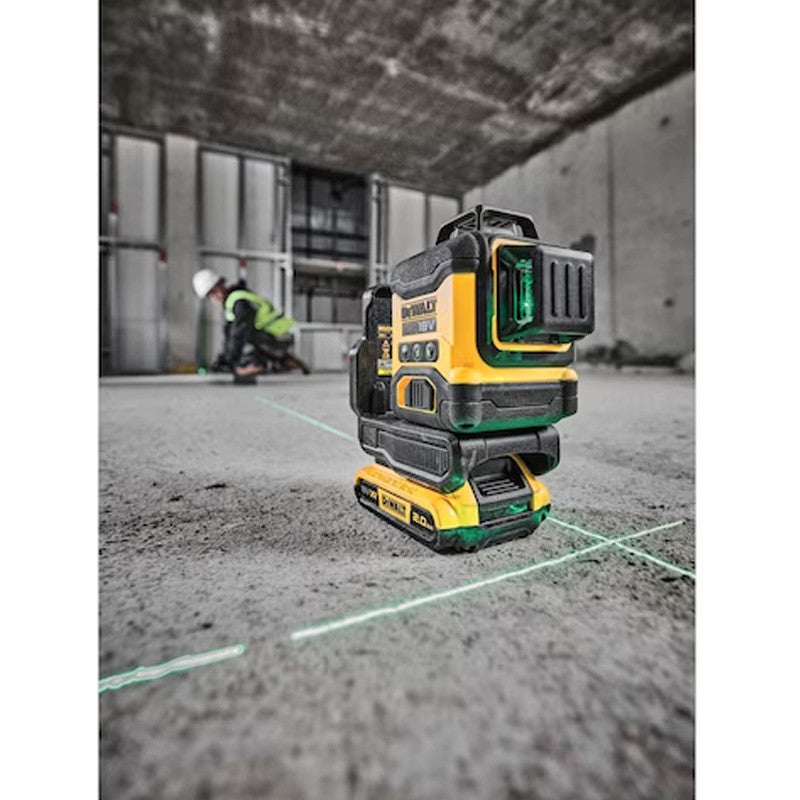 Niveau laser multi-lignes compact 3 faisceaux verts à 360° 18V DEWALT DCLE34031D1-QW avec une batterie 2,0 Ah