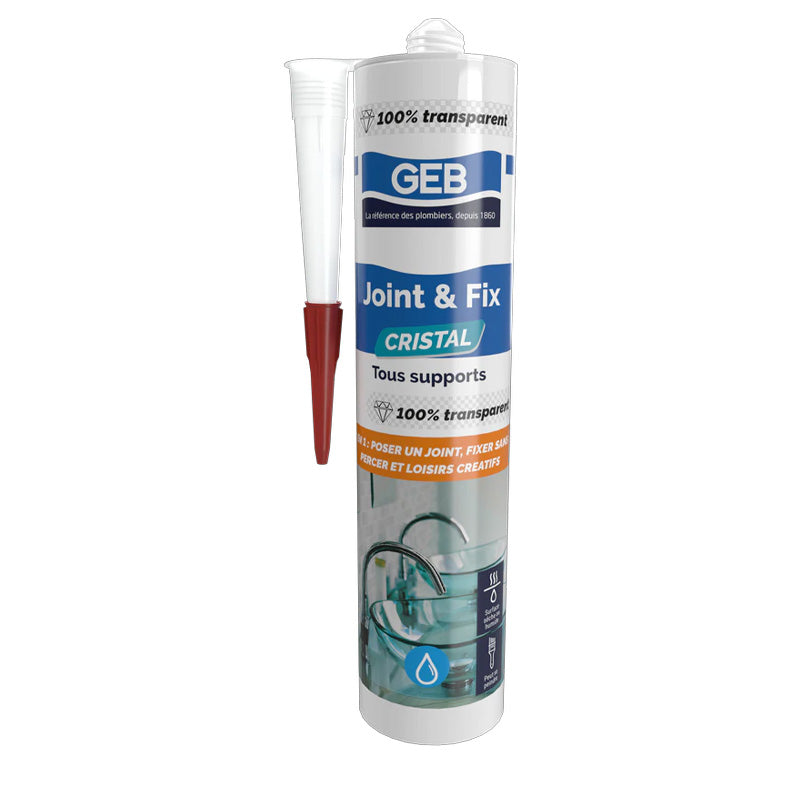 Mastic JOINT & FIX cristal GEB pour réaliser des joints étanches 100% invisible 280ml