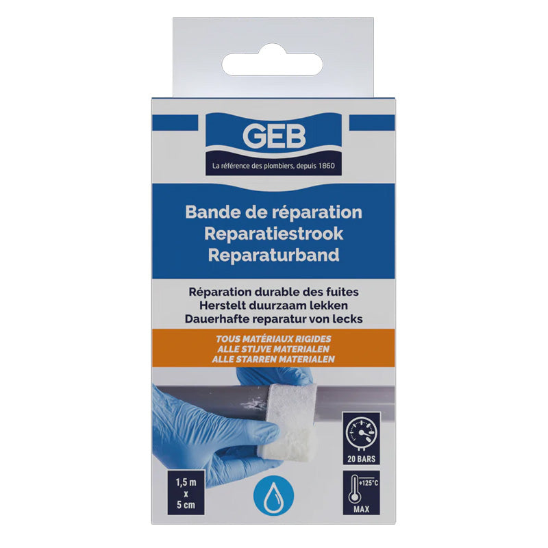 Bande de réparation en fibre de verre GEB pour fuites, fissures et trous sur tous matériaux rigides