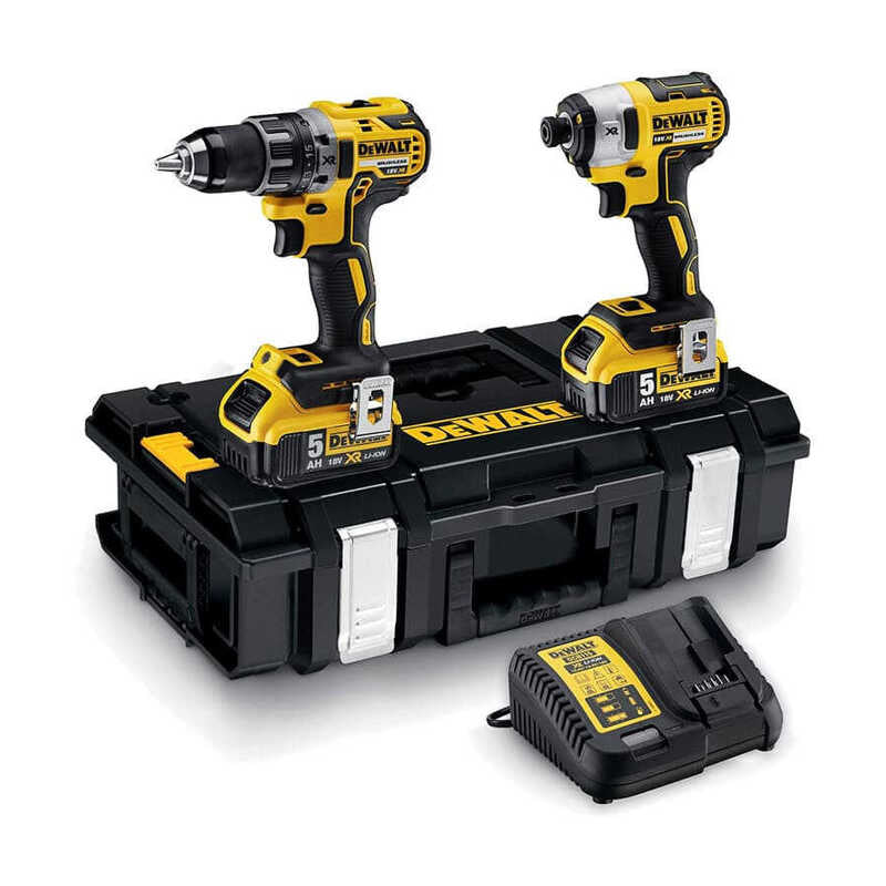 Pack 2 outils 18V DEWALT DCK266P2-QW : Perceuse-visseuse à percussion DCD796 et Visseuse à choc DCF887 avec 2 batteries 5,0 Ah et coffret