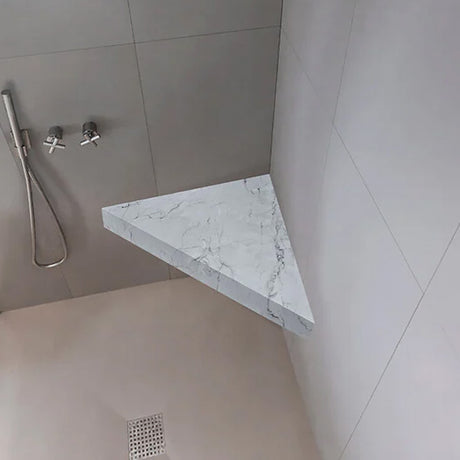 Banc d'angle pour douche en résine imitation marbre 53 x 53 x 8 cm MARMOX