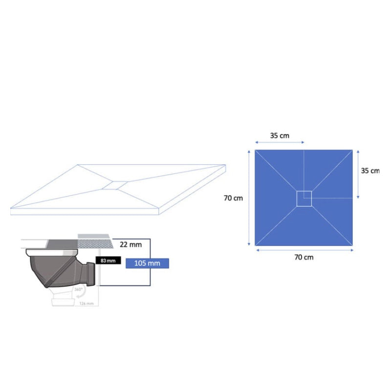 Receveur résine MARMOX imitation marbre noir - grille carrée centrée